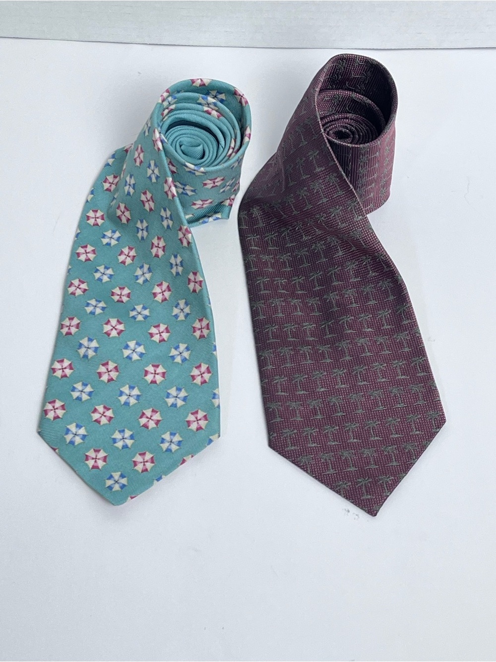 Lot of 2 Tommy Bahama 100% Silk Off Island Tropical Themed Ties; Wedding, Cruise